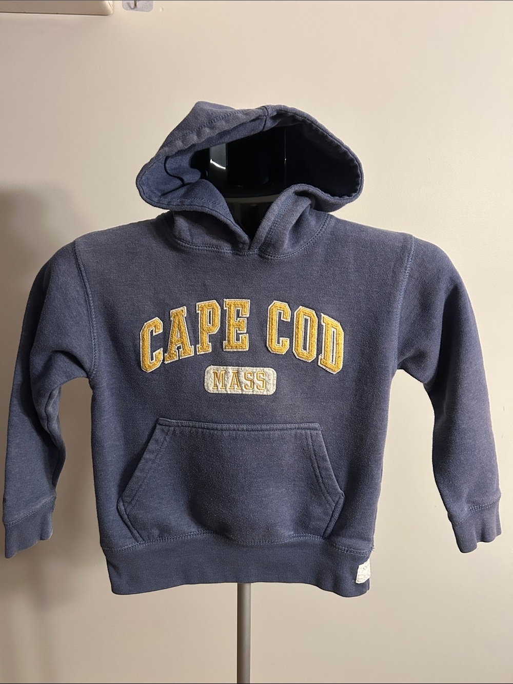Kids Navy Hooded Sweatshirt with Yellow Cape Cod Lettering